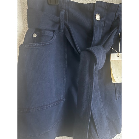 Ted Baker London Danikii High Waisted Denim Shorts Navy Blue Tie Waist Size 32 - Picture 5 of 16